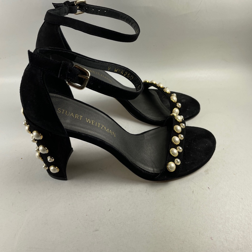 Stuart Weitzman more pearls in black suede 8 EUC